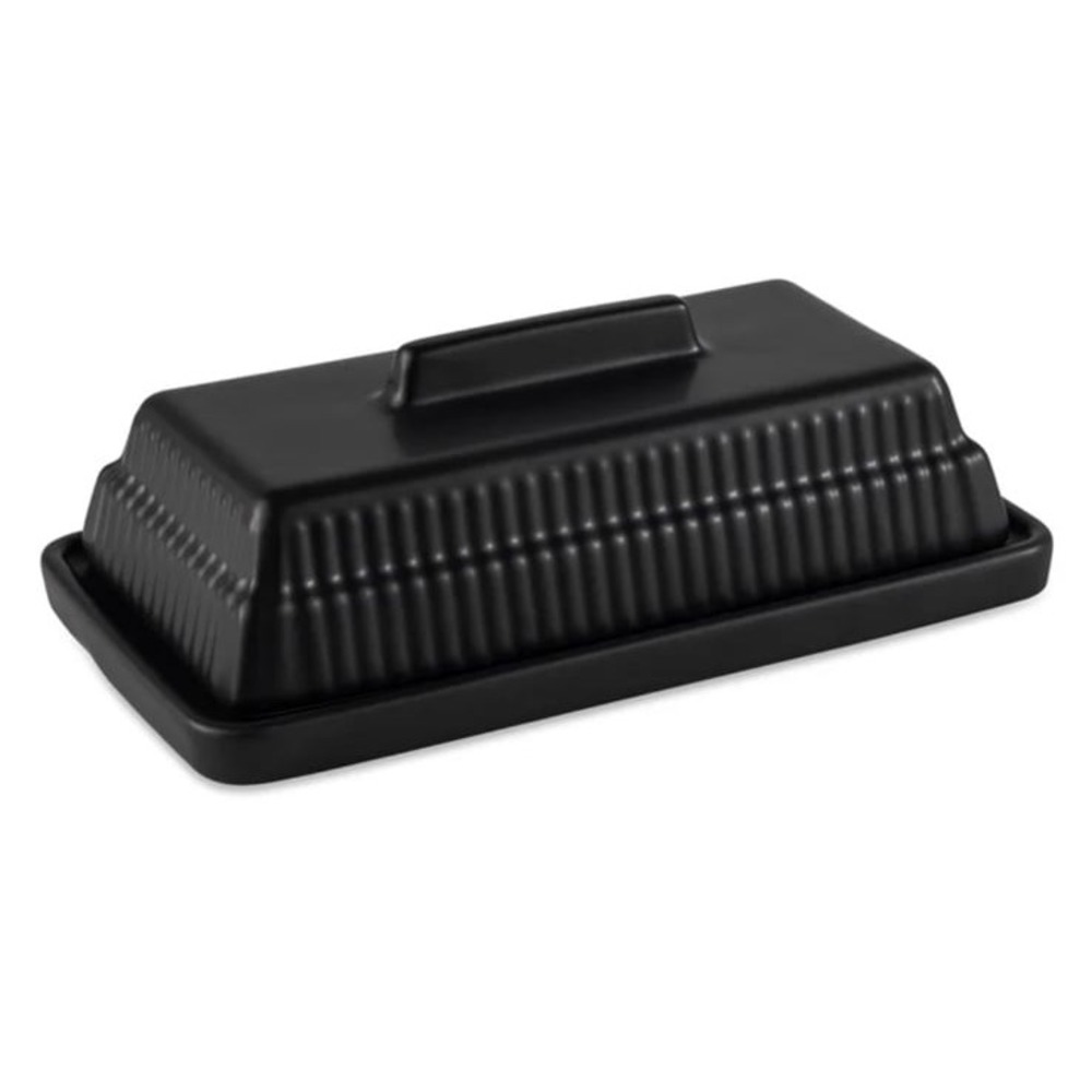 Thyme & Table Ribbed Ceramic Butter Dish Black